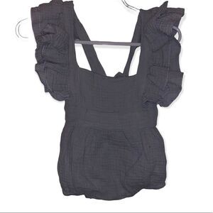 Kid's Newborn Grey Linen Ruffle Onesie